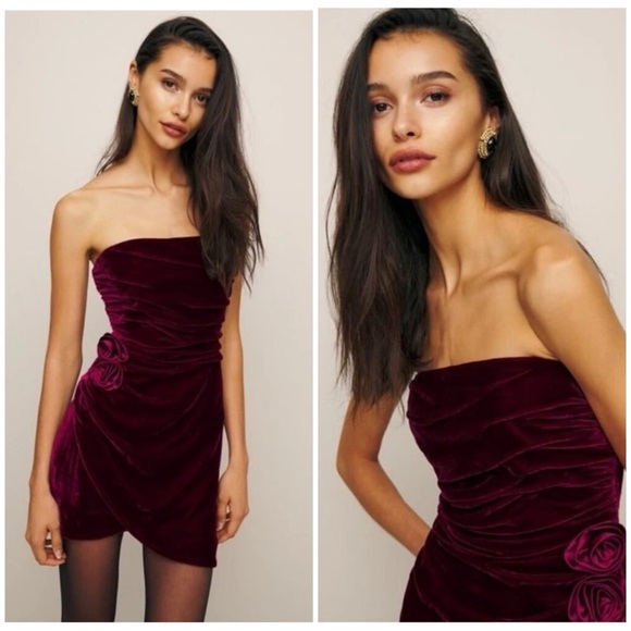 NWT REFORMATION Lanesia Velvet Chianti Red Floral Mini Dress $248 Womens 6 - Picture 15 of 16